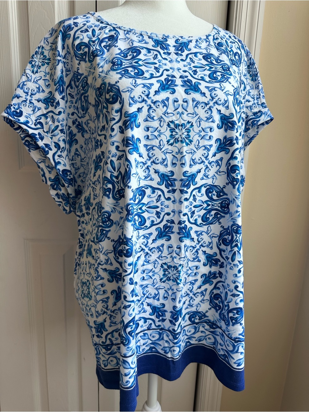 Blue and White Printed Tunic Top -Dressbarn